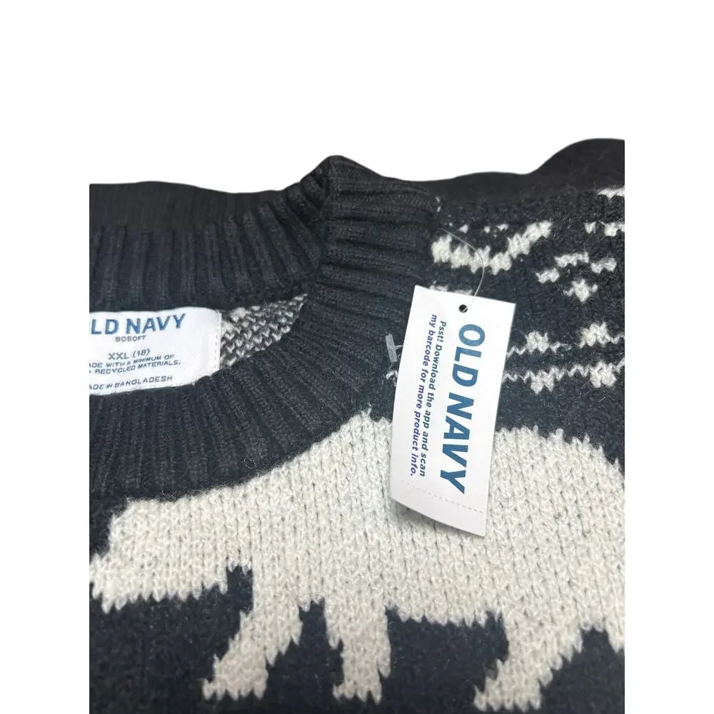 Old Navy NWT Black White Polar Bear Fair Isle Intarsia Knit Sweater XL Tall